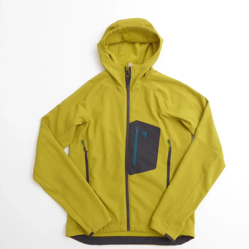 Mountain Hardwear Keele Softshell Jacket Yellow Zip Hooded Fleece Lined Small